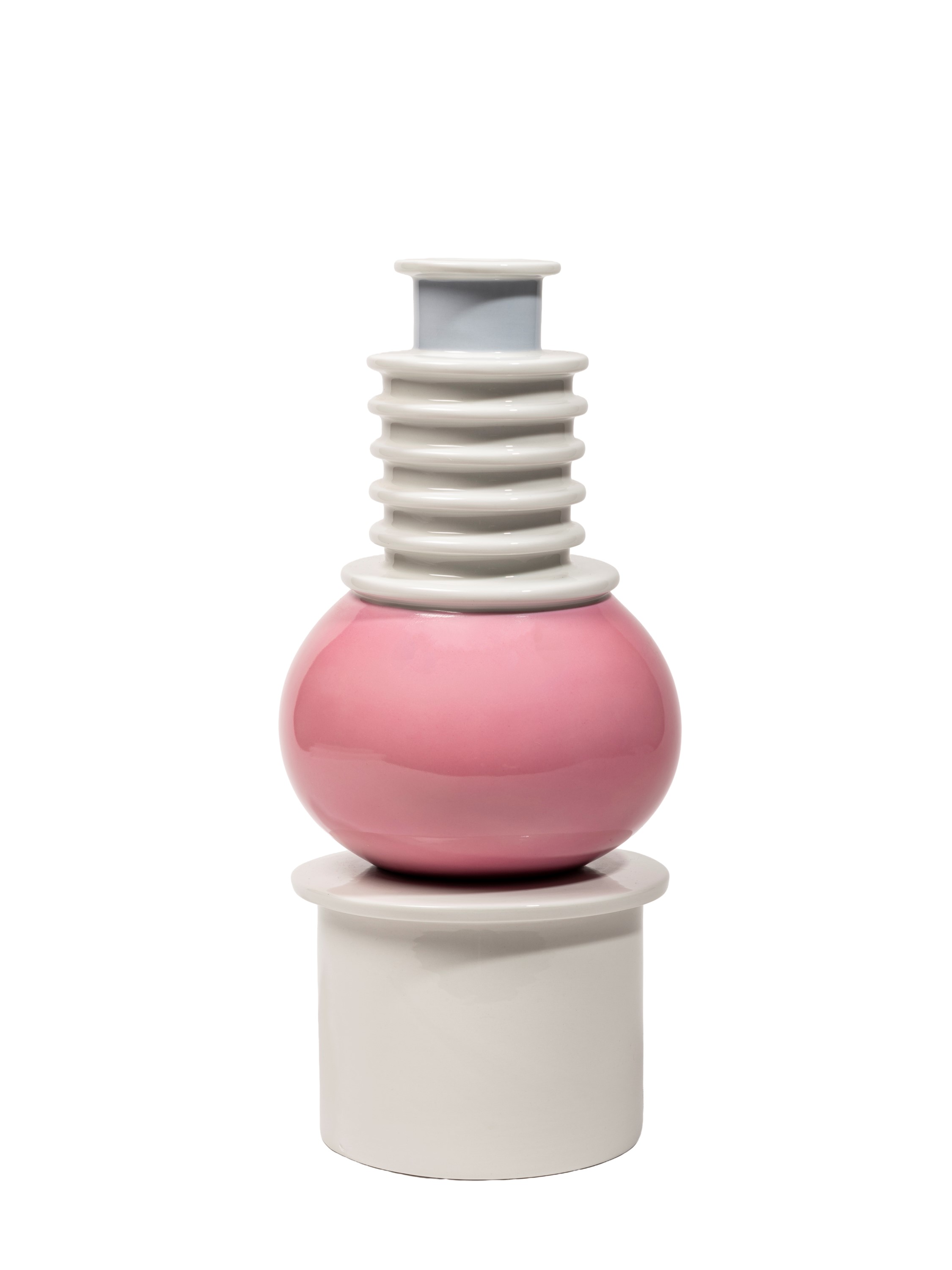 Ettore Sottsass - Vaso modello Nilo, porcellana bianca con elementi geometrici, 1983 ca.