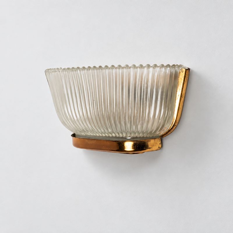 Seguso - Lampada da parete in ottone nichelato e vetro (anni '50 ca.)