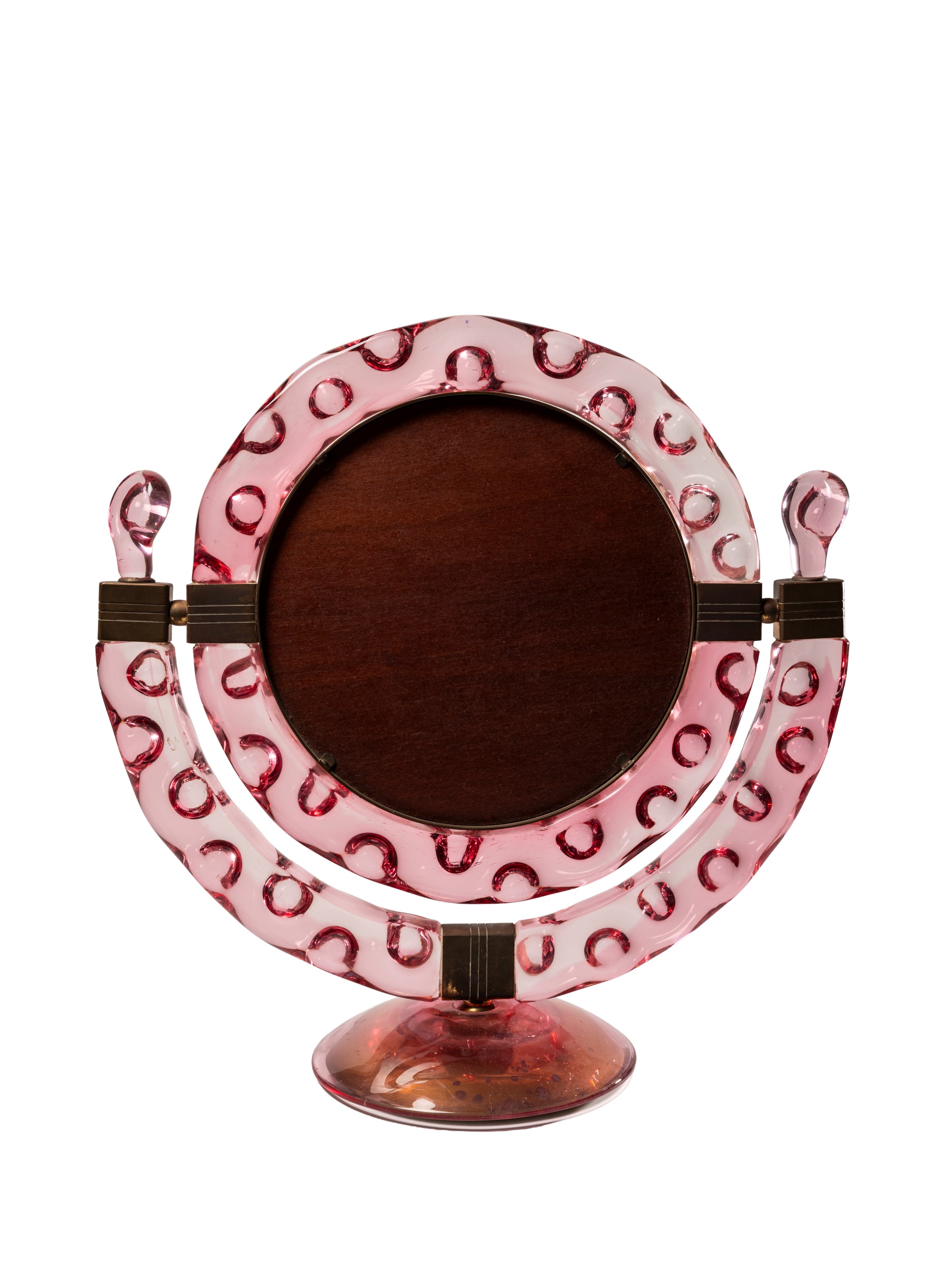 Murano - Grande specchio da tavolo con vetro rosa e struttura basculante in ottone