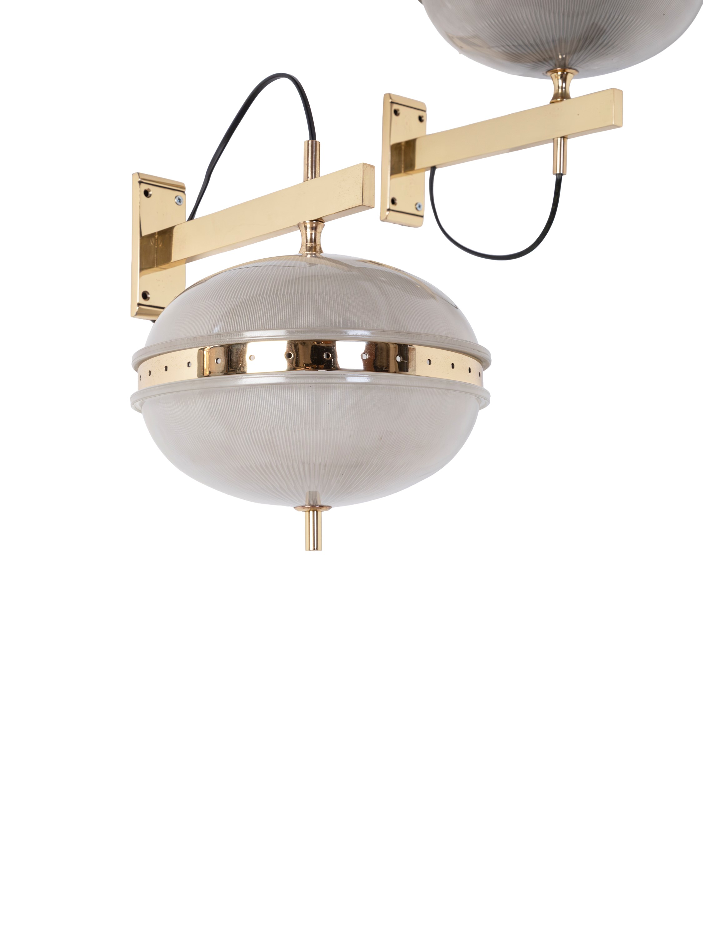 Sergio Mazza - Coppia di lampade da parete in ottone con doppio vetro Fresnel, anni '60 ca.