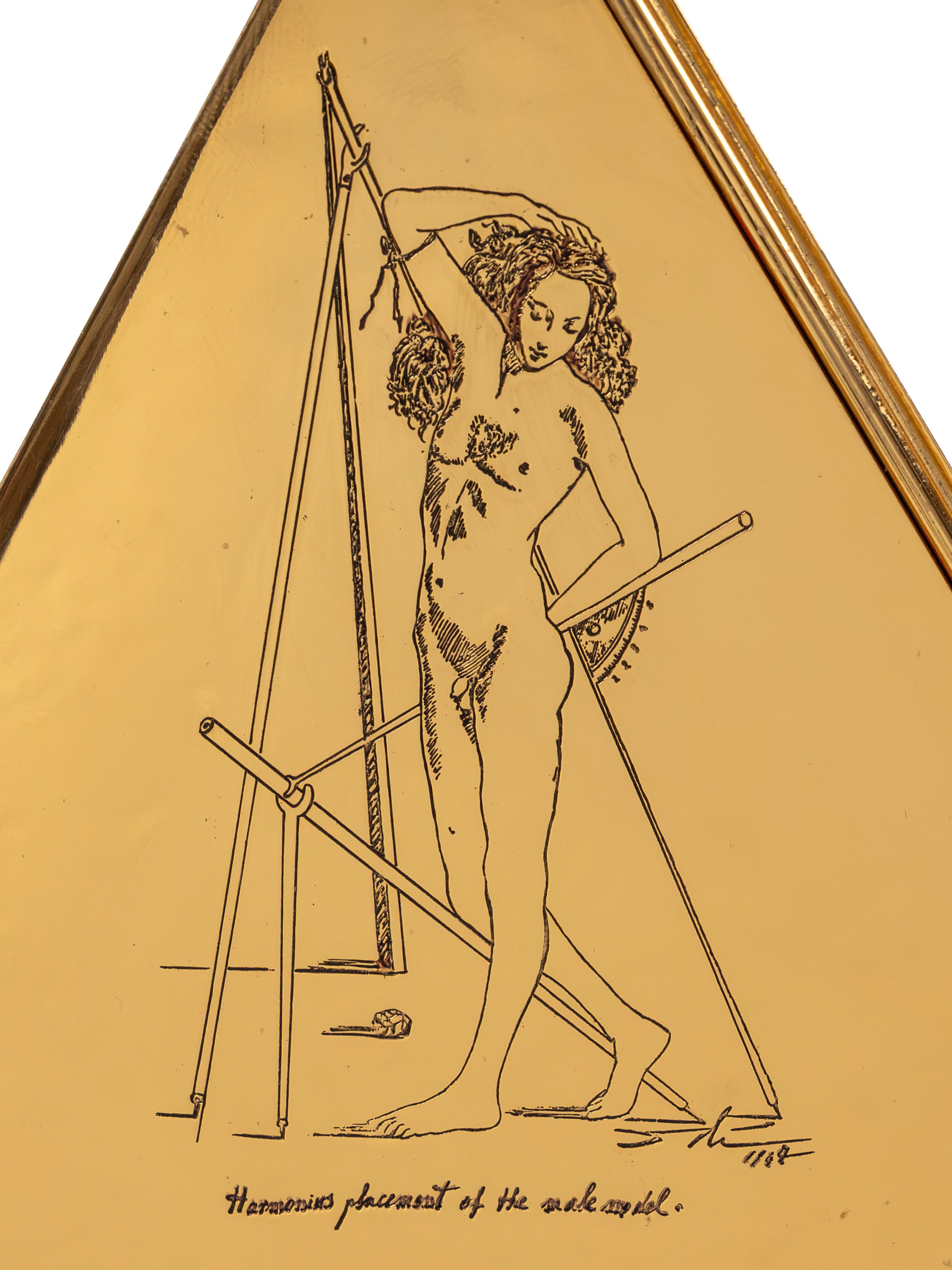 Salvador Dalì - Lampada da tavolo “Il Tetraedro – Il Fuoco”, metallo dorato