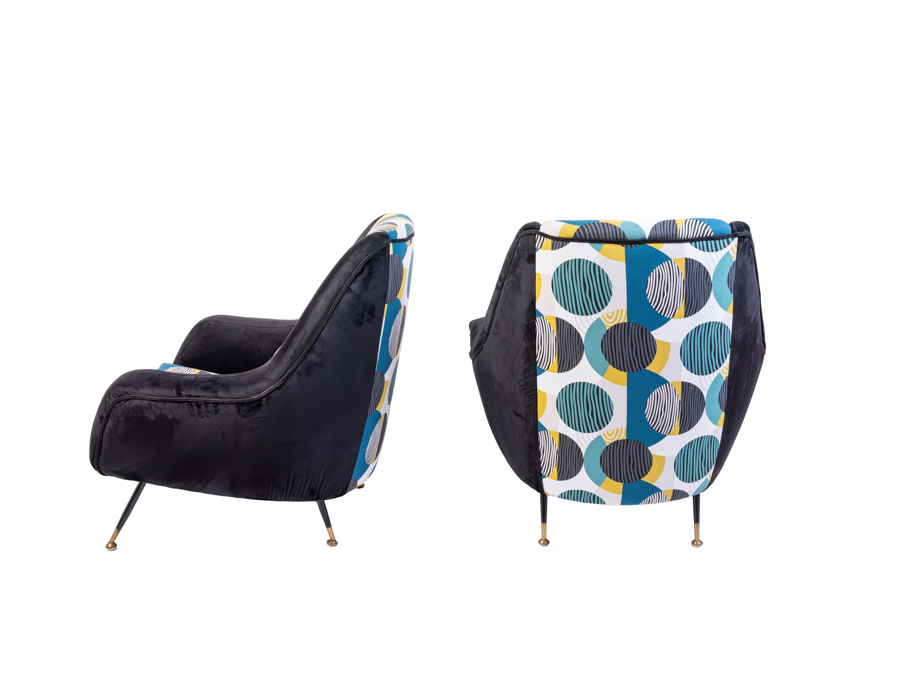 Gigi Radice - Coppia di poltrone con struttura in ferro e ottone, tappezzeria space age (anni '50...