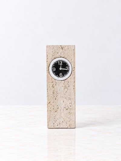 Orologio da tavolo in travertino, produzione UP & UP (anni '70 ca.)