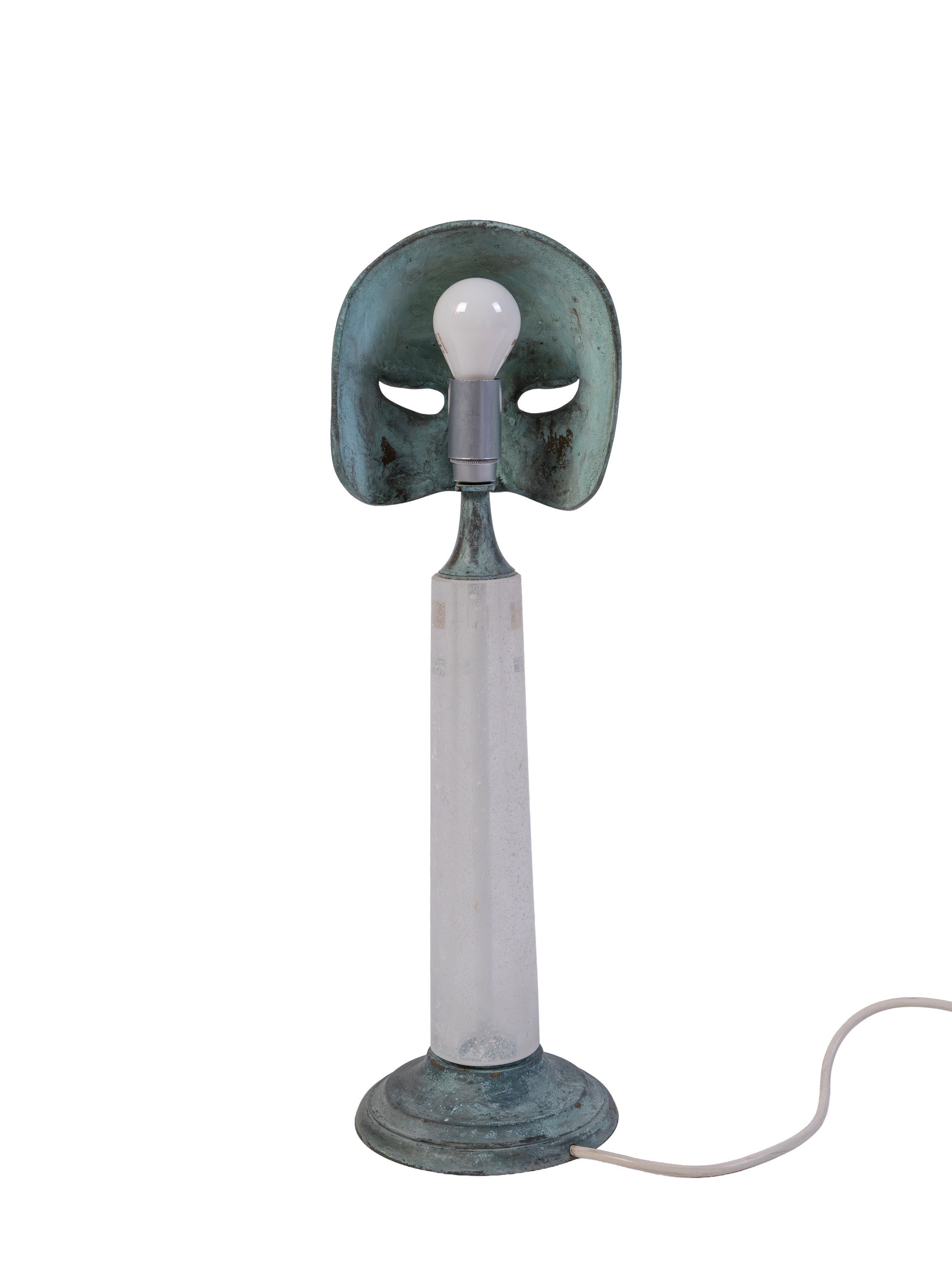 Elin Raaberg Nielsen - Lampada da tavolo con maschera (bronzo patinato e vetro di Murano), anni '...