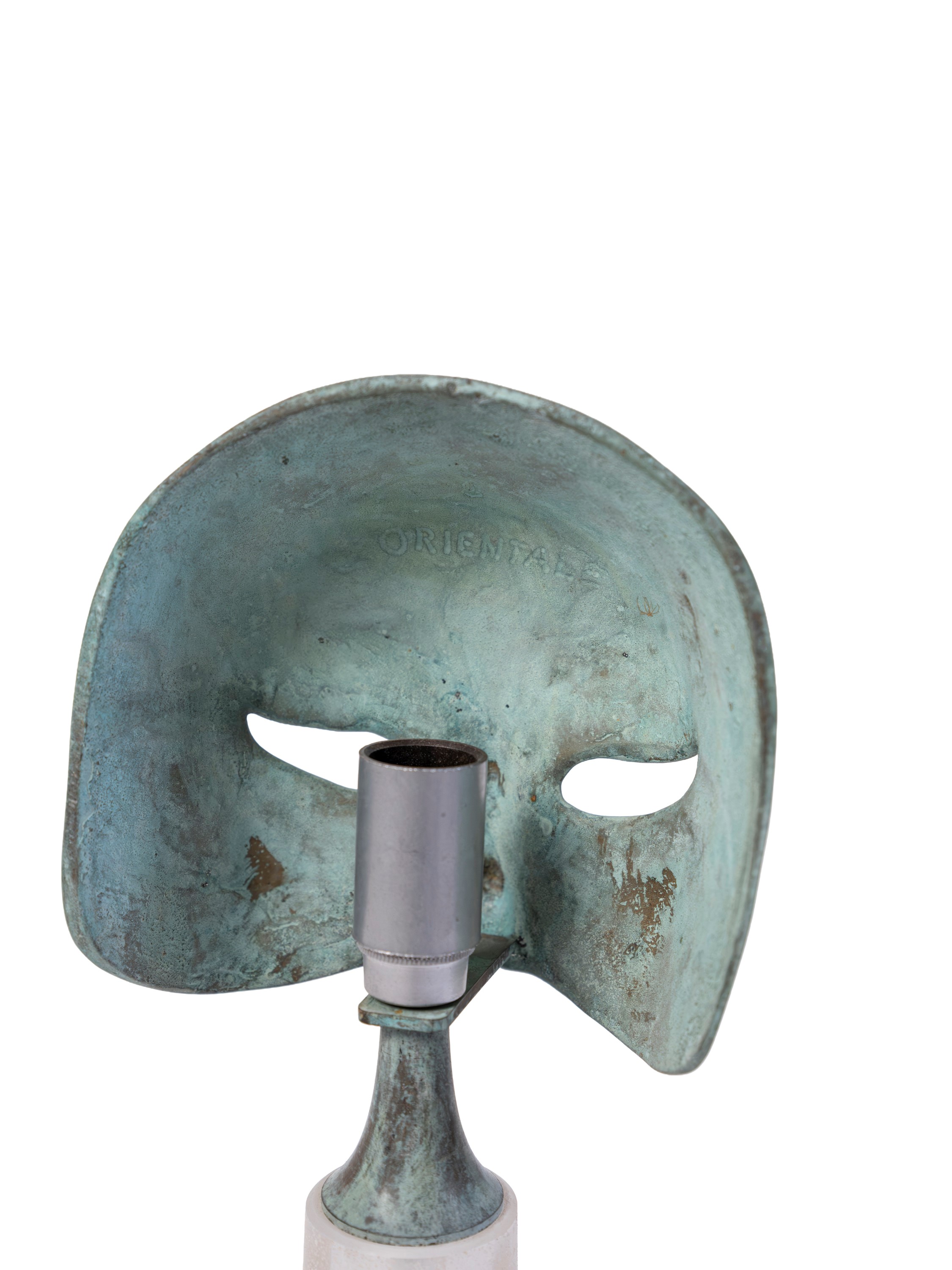 Elin Raaberg Nielsen - Lampada da tavolo con maschera (bronzo patinato e vetro di Murano), anni '...