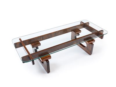 Produzione sudamericana, Tavolo basso con struttura in legno e piano in vetro (anni ’60 ca.)