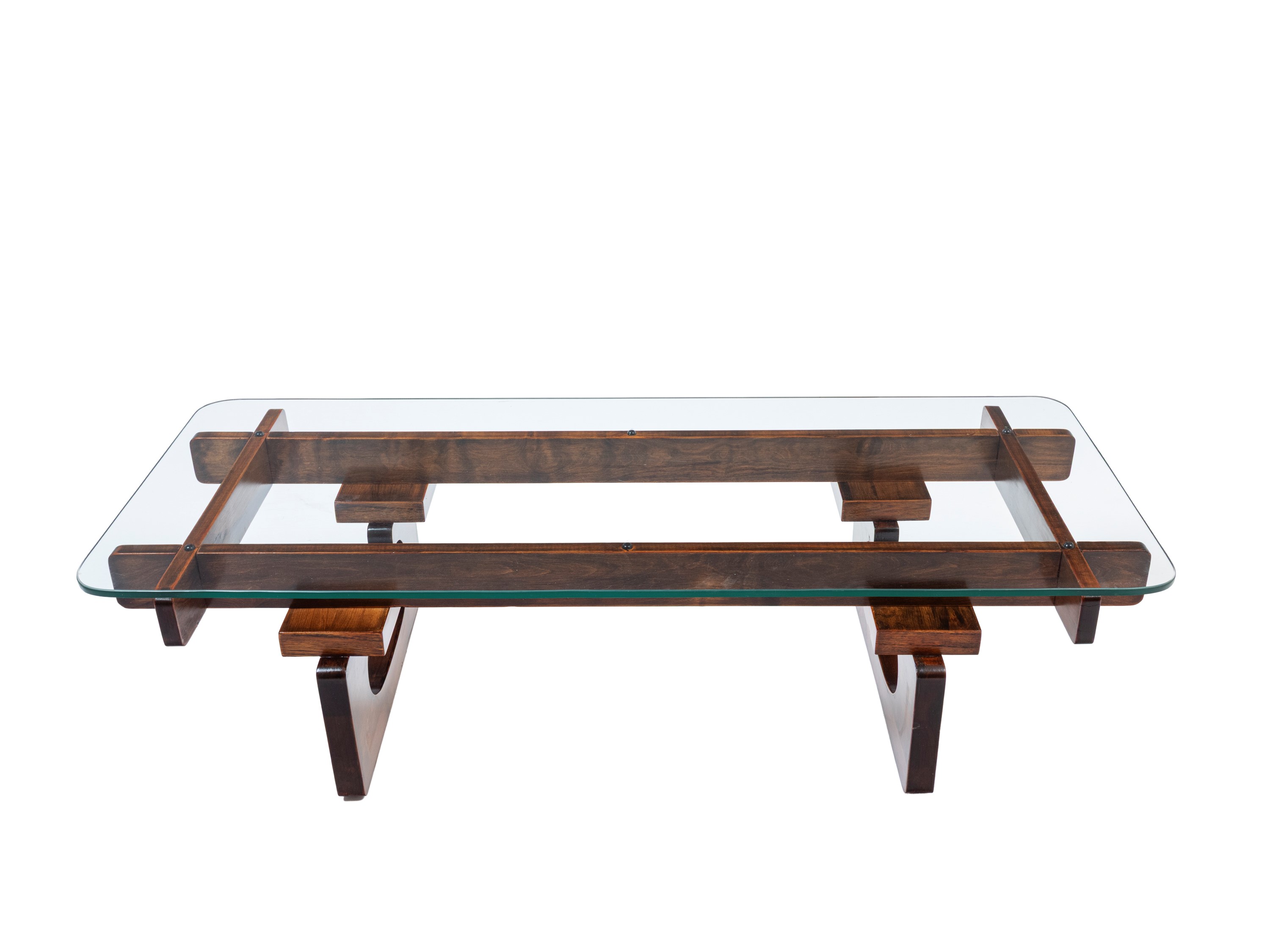 Produzione sudamericana, Tavolo basso con struttura in legno e piano in vetro (anni ’60 ca.)