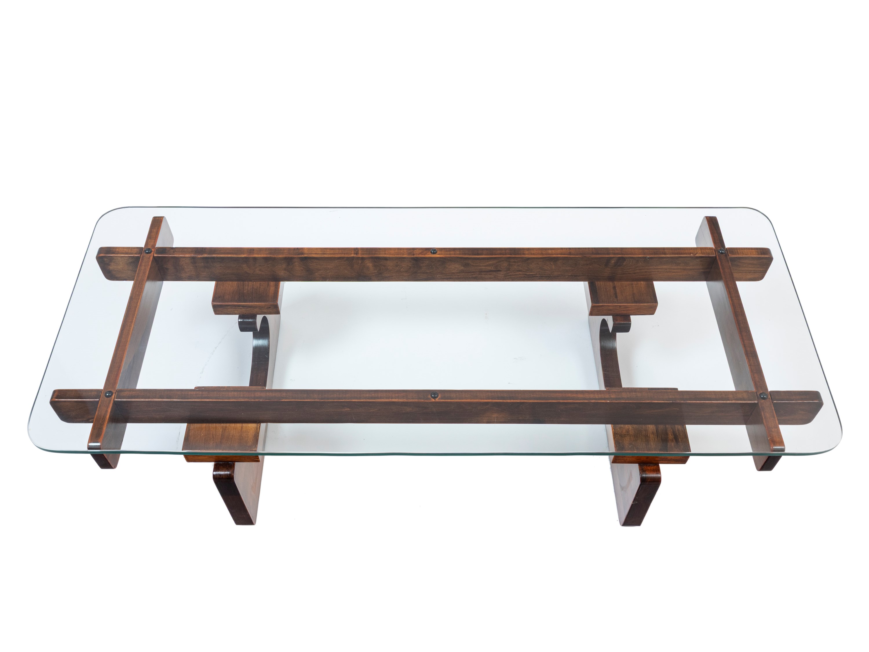 Produzione sudamericana, Tavolo basso con struttura in legno e piano in vetro (anni ’60 ca.)