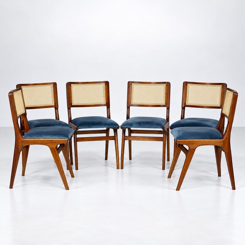 (attribuibile A) Martin Eisler - Set di sei sedie in legno con paglia di Vienna