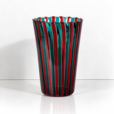 Vaso a canne in vetro soffiato bicolore