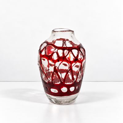 Vaso prototipo in vetro trasparente e rosso (1968)