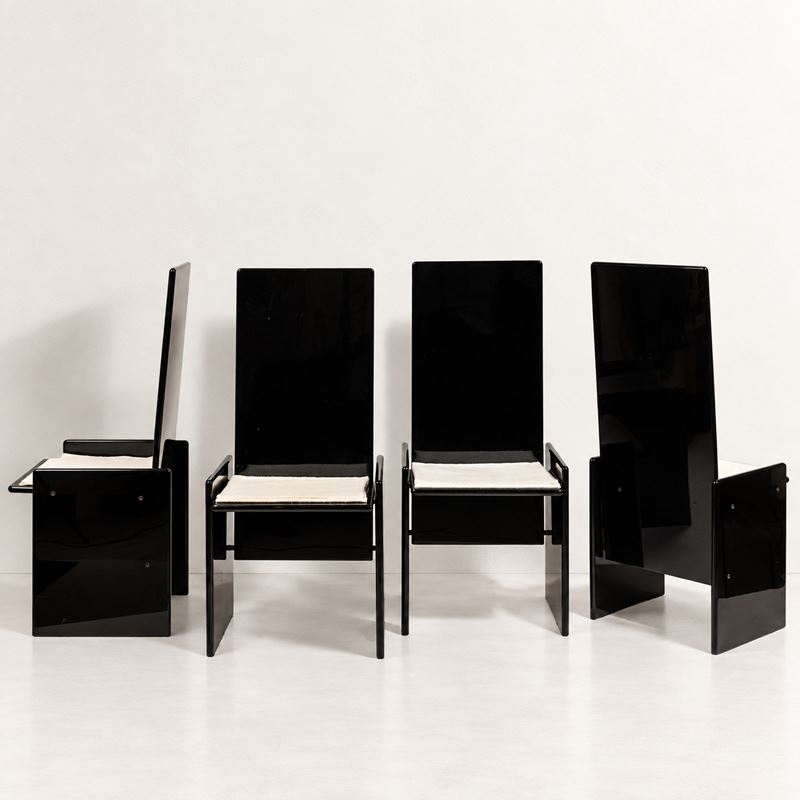 Kazuhide Takahama - Sedie modello Kazuki, set di quattro, legno laccato nero