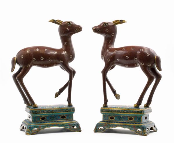 COPPIA DI CERBIATTI IN CLOISONNÉ 