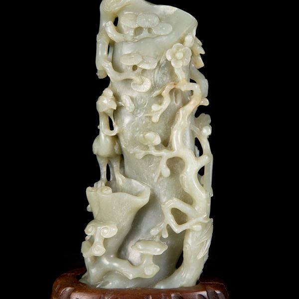 A CELADON JADE PHOENIX VASE 