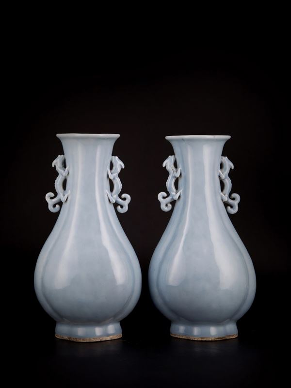PAIR OF CLAIR-DE-LUNE LOBED PORCELAIN VASES