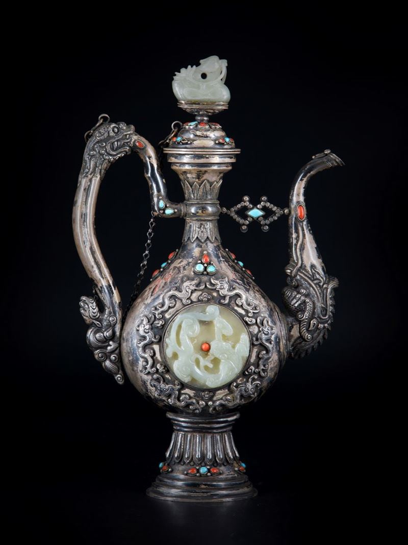 Brocca in argento e giada, Cina, fine XIX / inizio XX secolo