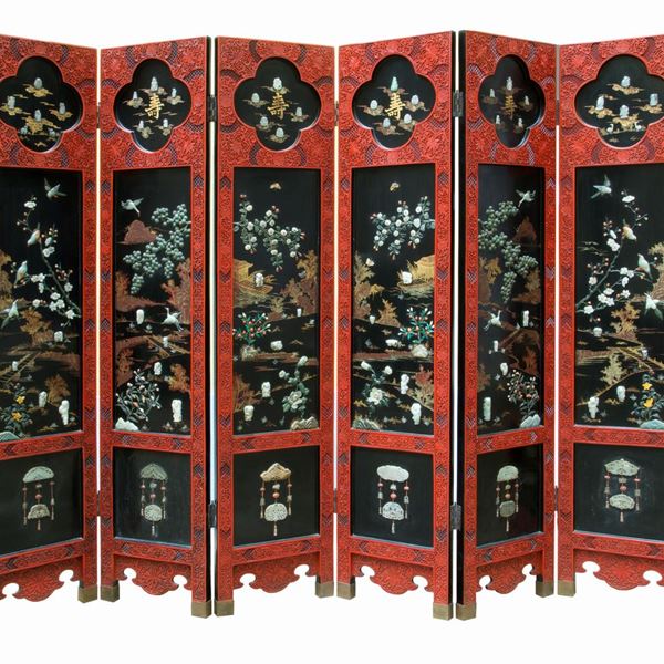 A CINNABAR LACQUER AND JADE SCREEN