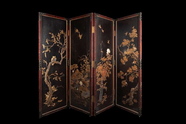 A LACQUERED WOODEN SCREEN