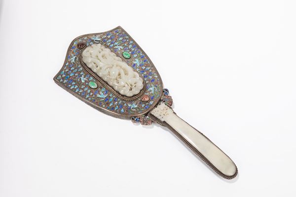 A JADE AND SILVER MIRROR