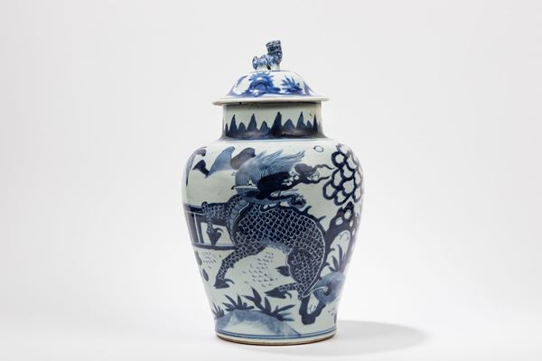A BLUE AND WHITE PORCELAIN POTICHE