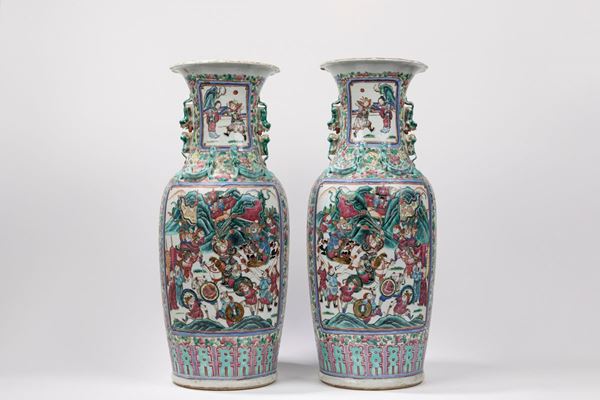 A PAIR OF CANTON PORCELAIN VASES