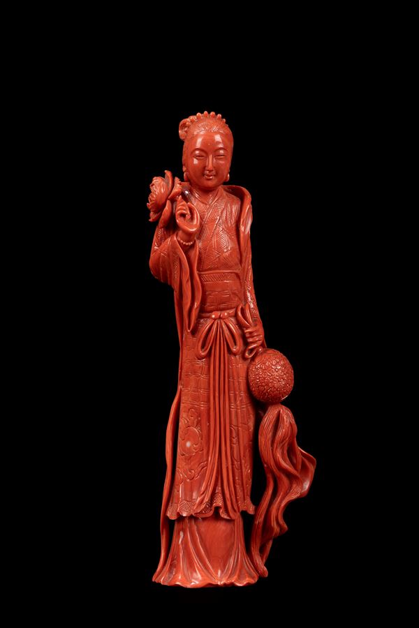☼A CARVED CORAL FIGURE OF A LADY