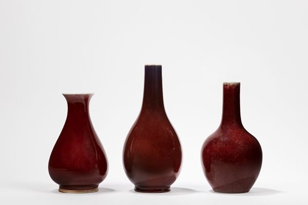 THREE MONOCHROME PORCELAIN VASES