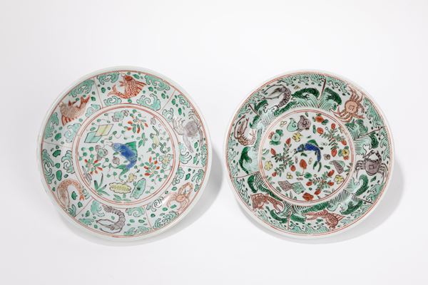 TWO RARE FAMILLE VERTE DISHES