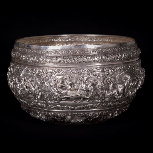  LARGE BURMA SILVER THABEIK BOWL