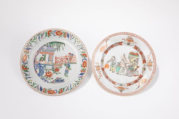 TWO FAMILLE VERTE PORCELAIN DISHES