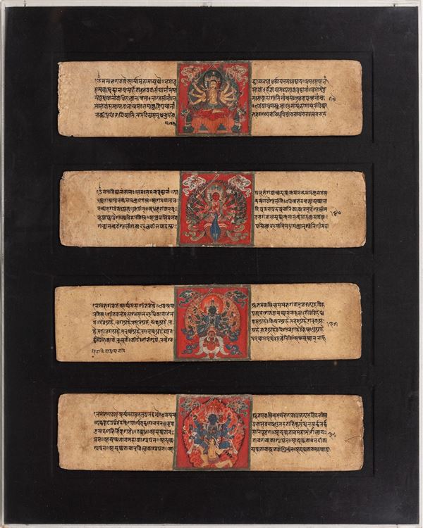 FOUR PAGES OF PAPER TEMPERA MANUSCRIPT