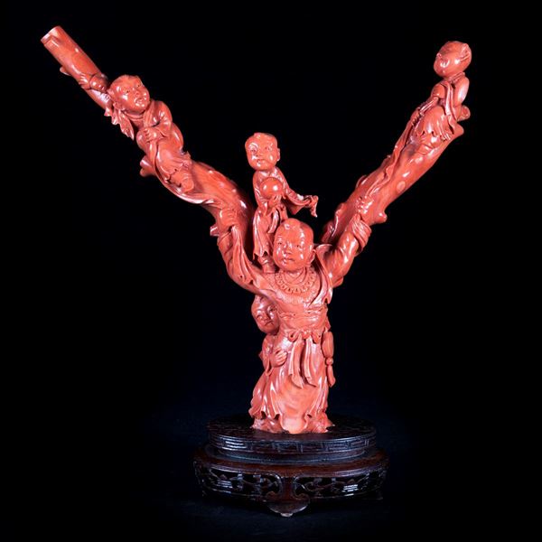  CARVED RED CORAL BRANCH