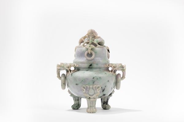 A LARGE JADEITE TRIPOD CENSER